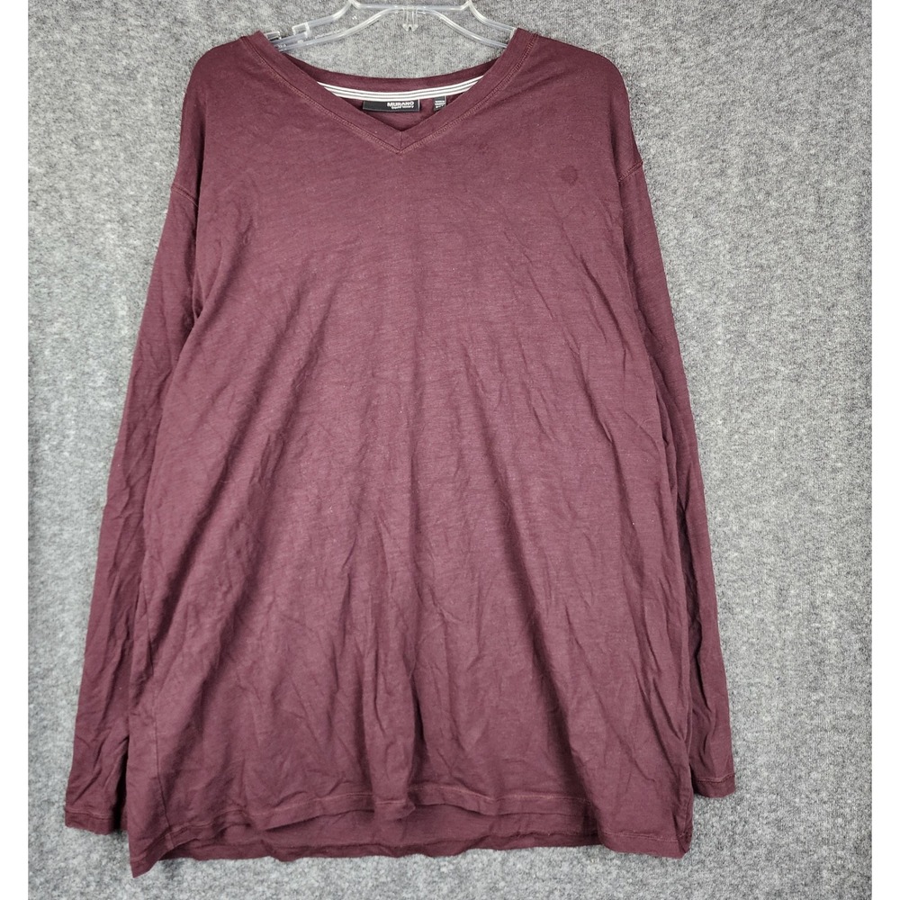 Murano Liquid Luxury Long Sleeve Shirt Men 3XT Burgundy V-Neck Cotton Tall